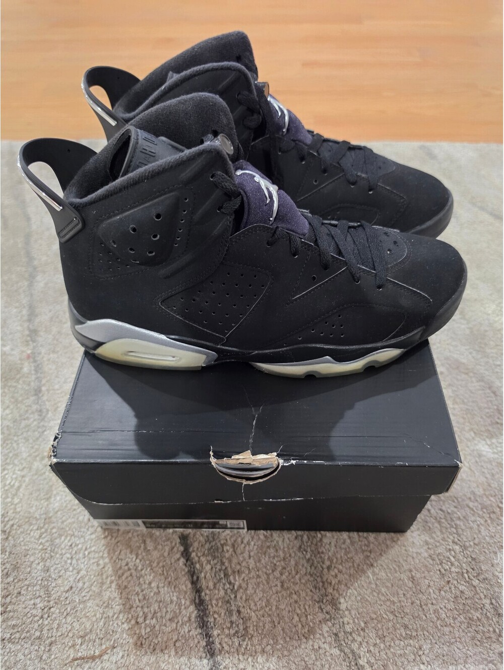 Air Jordan 6 Retro Black Suede Basketball Shoes Size 10